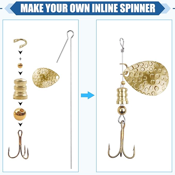 Fishing Spinner Lure Making Kit, 141pcs DIY Spoon Rigs Spinnerbaits Acceessoires with Plier Spinner Blade Clevis Treble Hooks Beads Spinner Making Supplies Tackle