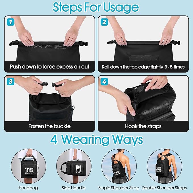 MORXPLOR Dry Bag Waterproof,5L/10L/20L/30L/40L/55L Roll Top Dry Bag Backpack with WaterProof Phone Case for Swim,Kayak