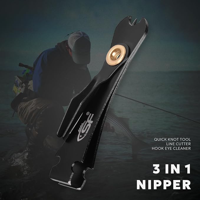 SF 2Packs 3 in 1 Fly Fishing Nipper Knot Tying Tool Black Stainless Steel Fly Line Cutter Fishing Clippers with Zinger Retractor for Tapered Leader Tippet Line