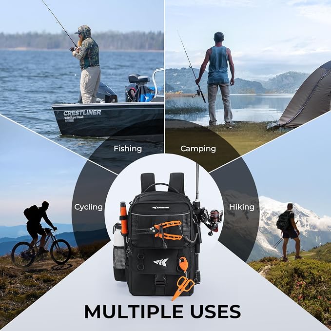 KastKing BaitSpace Fishing Tackle Backpack with Removable Bait Binder,2 Rod Holders Storage Fishing Gear and Equipment