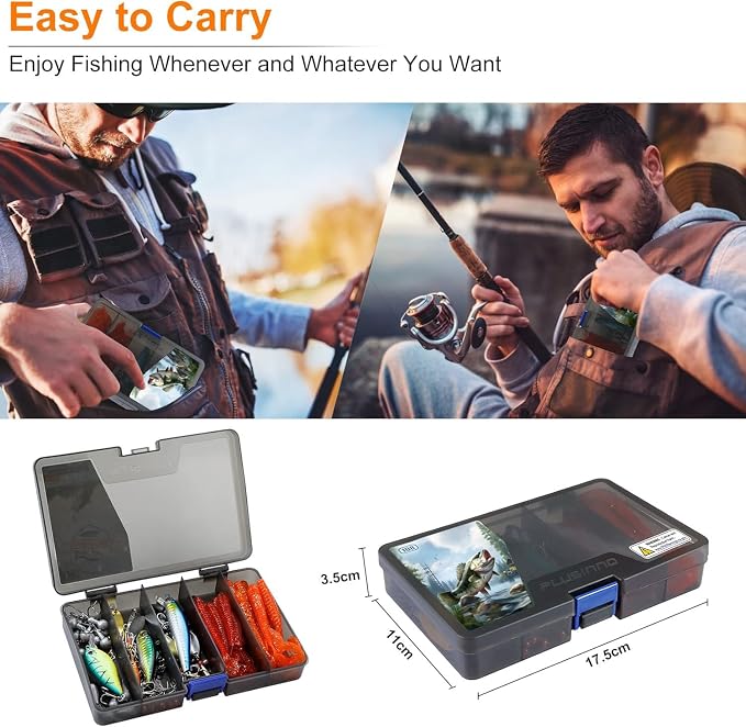 PLUSINNO Fishing Lures Fishing Tackle Box Fishing Gifts for Men, Bass, Trout Fishing Accessories Kit for Saltwater & Freshwater Fishing Gear Including Topwater Lures, Hooks, Spinnerbaits