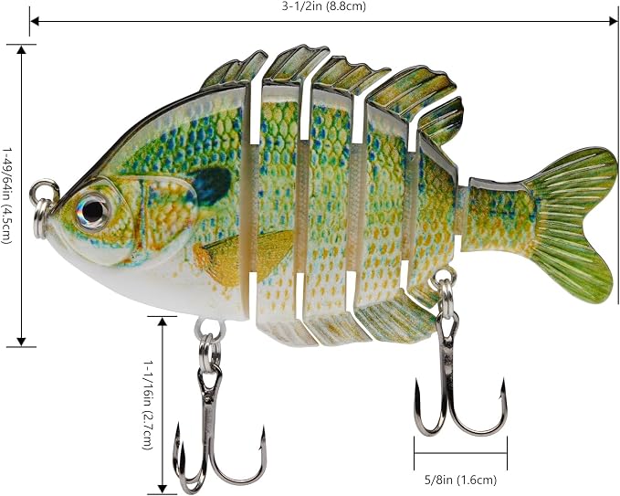 BASSDASH SwimPanfish Multi Jointed Panfish Bluegill Swimbaits Hard Topwater Bass Lures Fishing Lure Crank Saltwater 3.5in/0.85oz