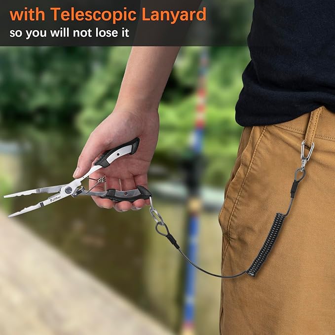 Stainless Steel Fishing Pliers,Needle Nose Pliers Fishing,Fishing Gear Hook Remover with Lanyard,Multitool for Saltwater