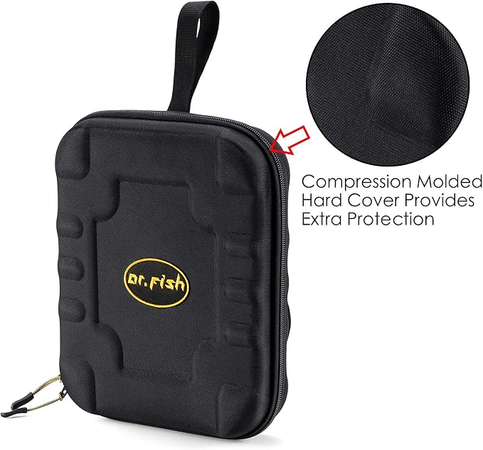 Dr.Fish Soft Bait Binder Organizer, Lure Hard Cover Fishing Tackle Storage Binders, Organized Bag with 8 Waterproof PVC Pockets for Worm Snell Rigs Jigs Baits Wrap Wallet