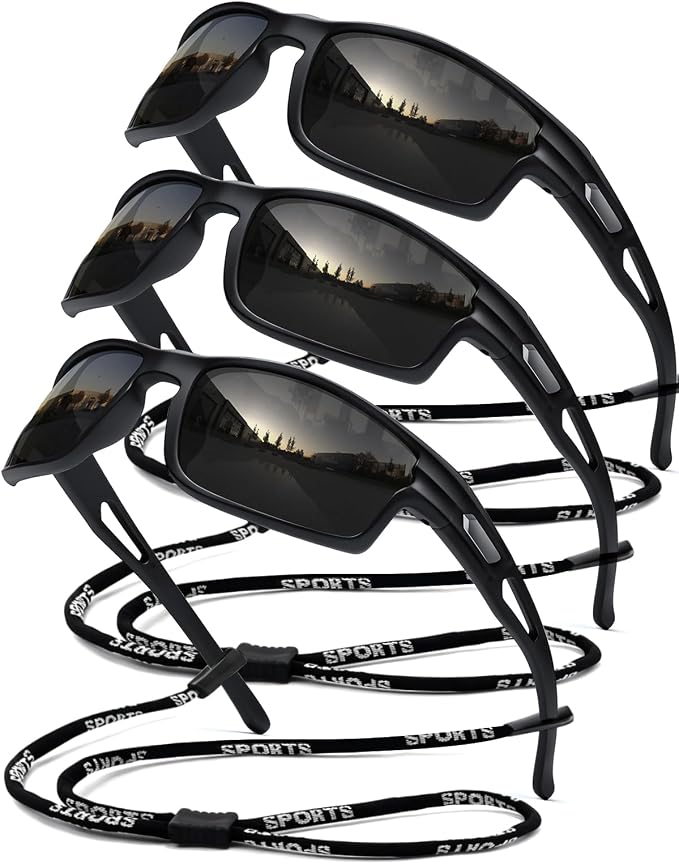 Polarized Sports Sunglasses for Men UV400 Protection, Lightweight Wrap Around Sun Glasses for Fishing Cycling Running