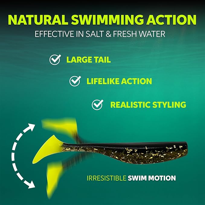 Soft Plastic Paddle Tail Swimbaits Pack of 12 – 3 1/4" & 4" Soft Plastic Fishing Lures with Extra-Large Tail for Lifelike Swimming Action – Freshwater & Saltwater