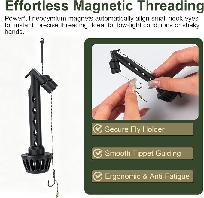 Fly Fishing Magnetic Fly Threader, Fishing Accessory to Easily Rig Small Flies & Tippet on Water, Universal Knot Helper Knot Assist for Threading Hooks, Works with Most Hooks, and Fly Styles