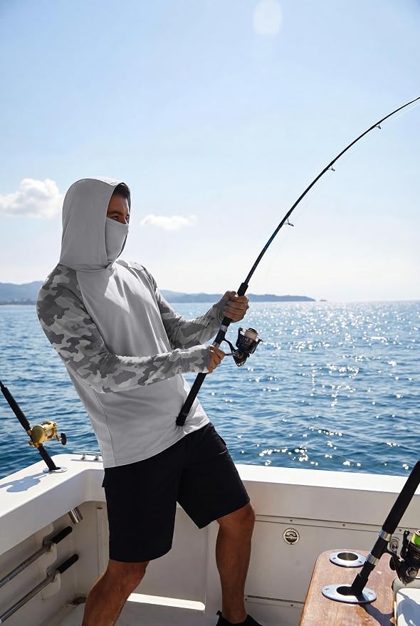 COOFANDY Mens UPF 50+ Sun Protection Hoodie with Mask Lightweight Long Sleeve SPF Fishing Shirts UV Hiking Running Rash Guard