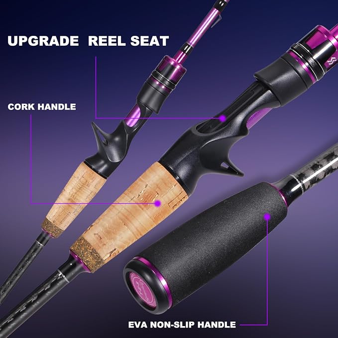 Sougayilang Fishing Rod and Reel Combo，Baitcaster Combo,5.9ft/6.9ft Carbon Fishing Pole,Lightweight Aluminum Spool Reel,Stainless-Steel Guides & Ergonomic Cork Grip