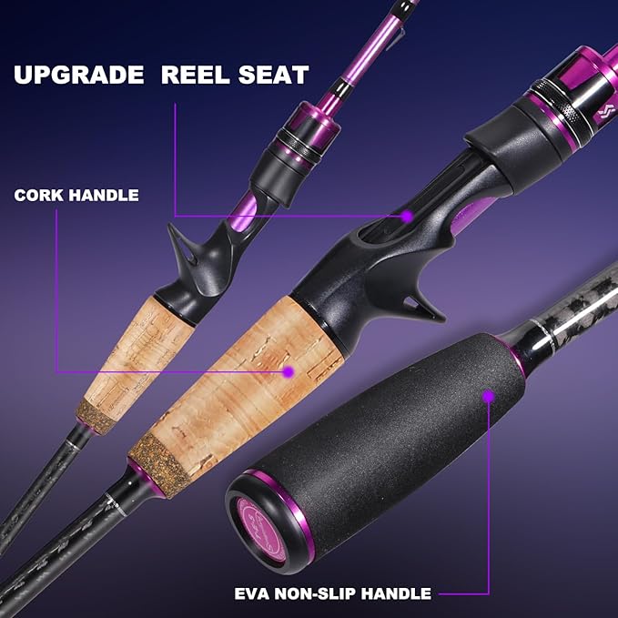 Sougayilang Fishing Rod and Reel Combo，Baitcaster Combo,5.9ft/6.9ft Carbon Fishing Pole,Lightweight Aluminum Spool Reel,Stainless-Steel Guides & Ergonomic Cork Grip