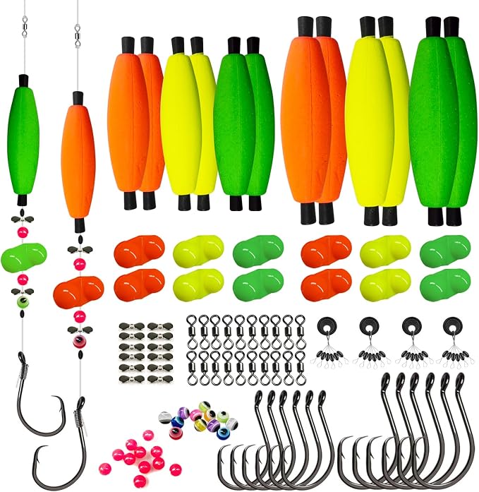Catfish Rig Making Kit Catfishing Rig Accessories 126PCS Catfish Tackle with Fishing Hook Swivels Sinker EVA Peg Float Rattle Beads Bobber Stoppers Fishing Bells Spinners