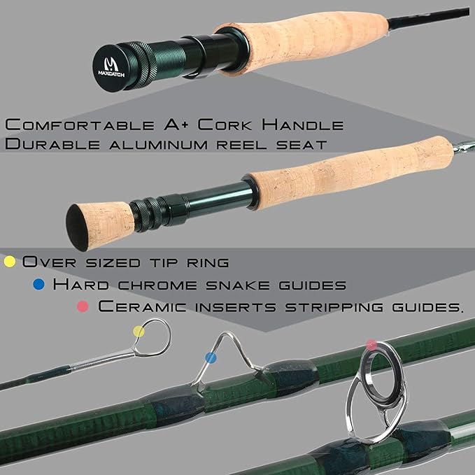 M MAXIMUMCATCH Maxcatch Extreme Graphite Fly Fishing Rod 4-Piece 9 Feet with IM6 Carbon Blank, Hard Chromed Guides, A Cork Grip (Size:3/4/5/6/7/8/10wt)