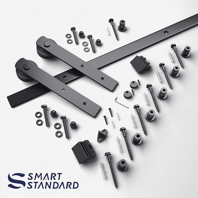 SMARTSTANDARD 9ft Barn Door Hardware kit, Barn Door Track, Sliding Door Hardware kit, Smoothly and Quietly -Heavy Duty Sturdy -Easy to Install, Fit 54" Wide Door Panel (I Shape Hanger)
