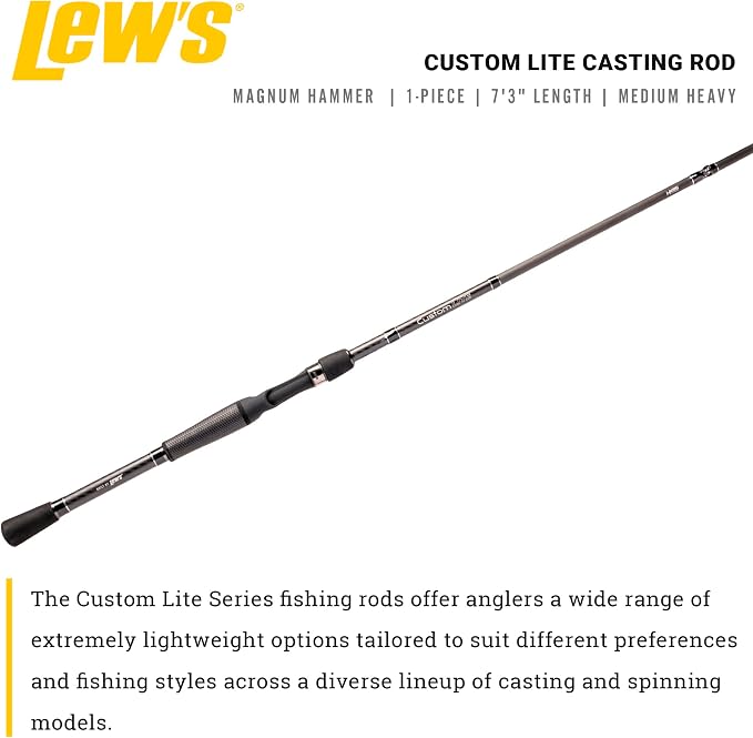 Lew's Custom Lite Casting Fishing Rod, HM85 Graphite Rod, Stainless Steel Guides with Titanium Oxide Inserts, Split-Grip Handle, Black
