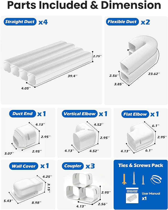 4'' 17 Ft Mini Split Line Cover Set Kit, Ductless Pipe Cover for Mini Split Line, Line Set Cover for Mini Split Air Conditioner, Central AC Pipe Cover