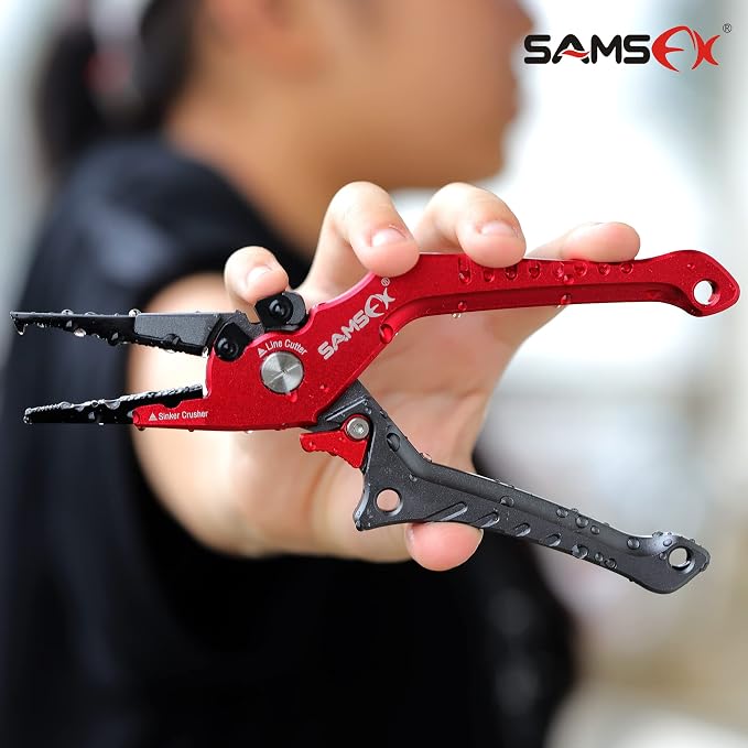 SAMSFX Aluminum Fishing Pliers Hook Remover Braid Line Cutter with Coiled Lanyard, Fly Fishing Knot Tying Tool & Retractors