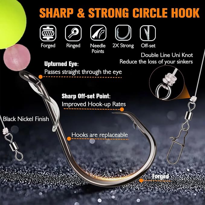 Dovesun 10PCS/4PCS Pompano Rigs for Surf Fishing Saltwater Fishing Rigs with Floats and Beads Unique Double-Line T-Knot Pre-Rigged Surf Fishing Gear & Tackle with Circle Hooks