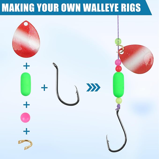 Walleye Rig Making Kit,230pcs DIY Fishing Lure Making Supplies Crawler Harness Walleye Spinner Rigs Colorado Blades Pompano Floats Clevises Beads Hooks Spinner Lure Making Kit