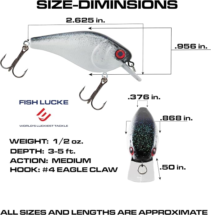 Luck E Strike 2 Inch Square Bill Crankbait, Made in The USA
