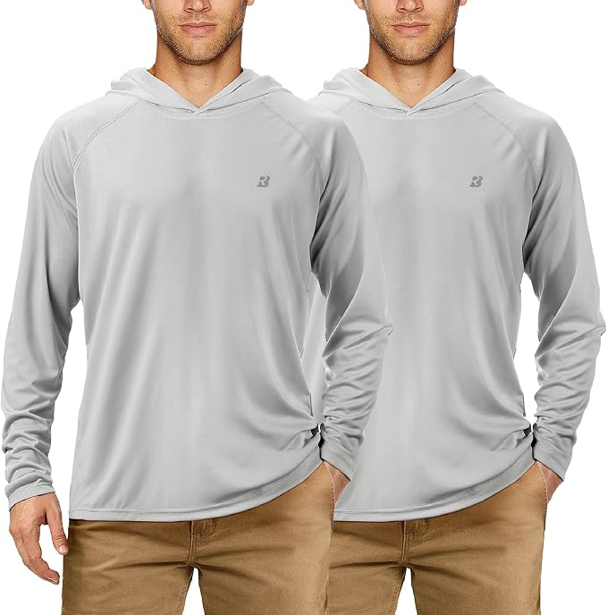 Roadbox UPF 50+ Fishing Shirts for Men, Long Sleeve UV Sun Protection Hoodie, Outdoor Hiking Running Swimming Rash Guard