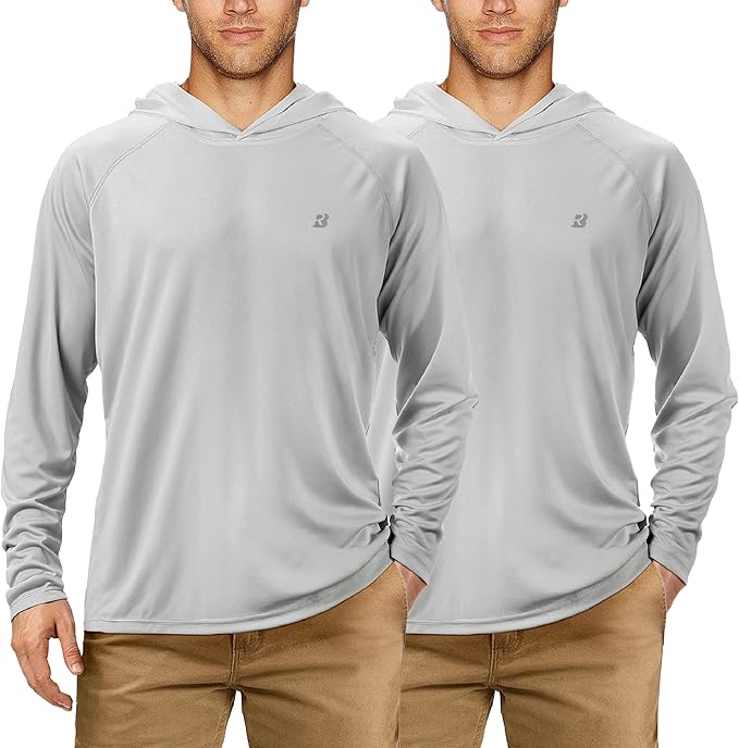 Roadbox UPF 50+ Fishing Shirts for Men, Long Sleeve UV Sun Protection Hoodie, Outdoor Hiking Running Swimming Rash Guard