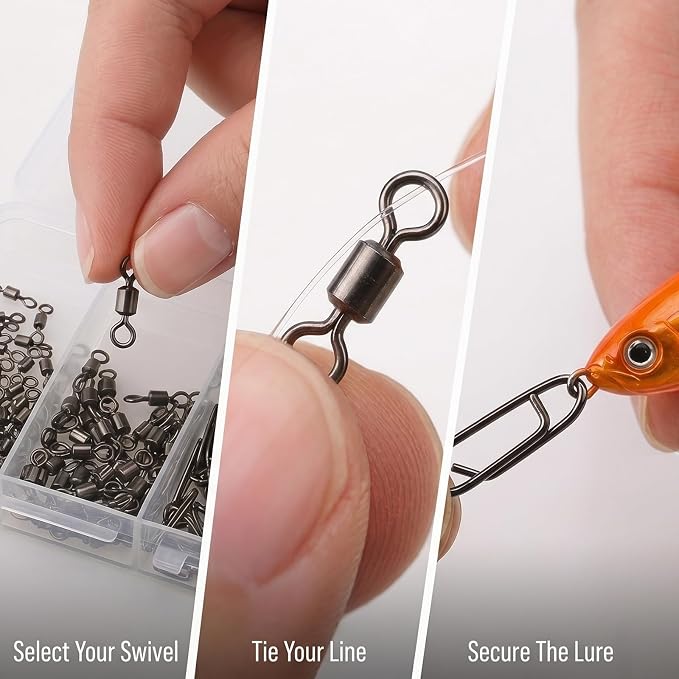 220Pcs Stainless Steel Fishing Power Speed Clips - S:50p M:40p L:30p 4#50p 6#50p, Heavy Duty Rotating Snap Fasteners for Quick Bait/Lure Changes, Saltwater & Freshwater Fishing