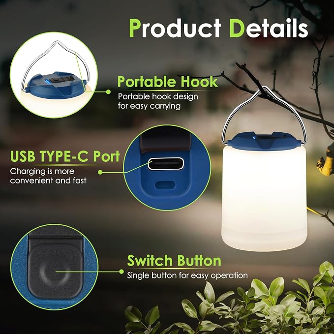 BOBKID LED Camping Lantern, Rechargeable Camping Light, 4 Modes Outdoor Flashlights Lanterns with 1000LM, Water Resistant Portable Emergency Camp Light for Hurricane Hiking Survival Kits - Blue