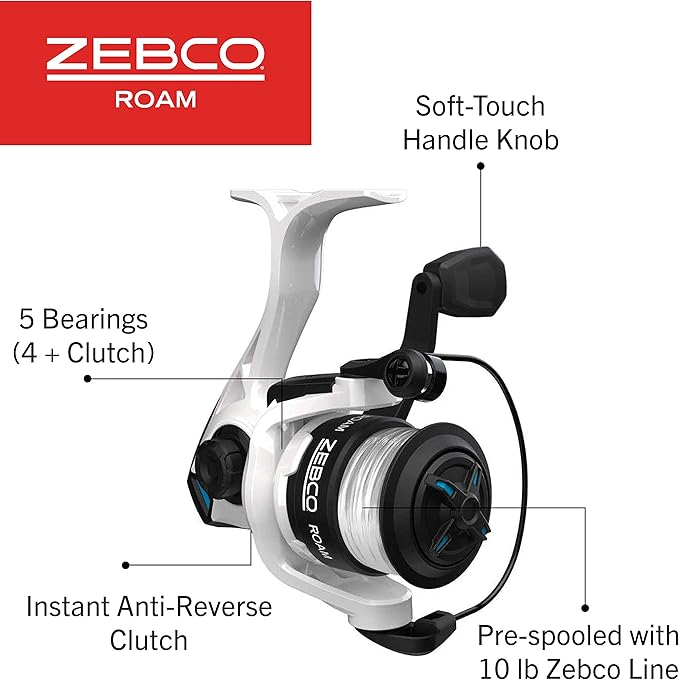 Zebco Roam Spinning Reel and Fishing Rod Combo, 6-Foot Fiberglass Fishing Pole, Split ComfortGrip Handle, Soft-Touch Handle Knob, Changeable Right- or Left-Hand Retrieve