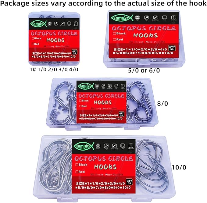 Circle Hooks Fishing Hooks 2X Strong Octopus Offset Fish Catfish Bulk Fishing Gear Equipment Hooks Set Saltwater Freshwater 50PCS