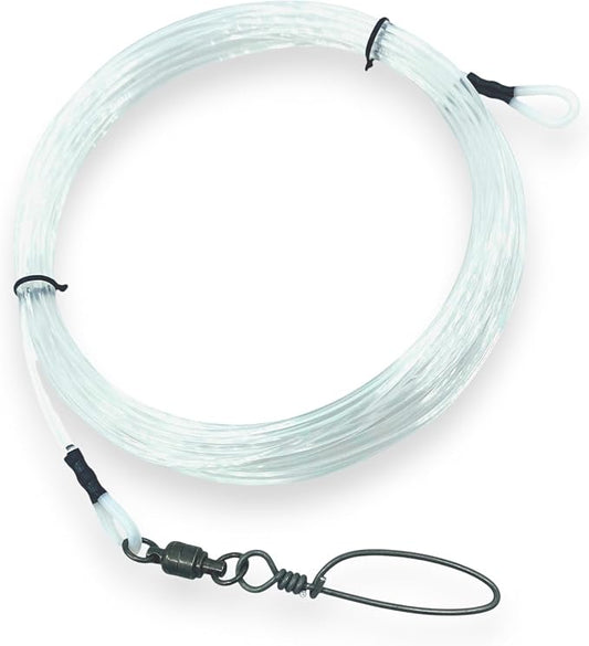 Wahoo Shock Leader for High Speed Trolling. 250-400lb Test Available, with Ball Bearing snap Swivel.