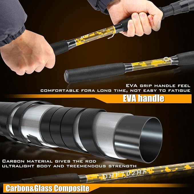 Sougayilang Spinning Rod Combo - MH Action Fishing Pole with Bait Feeder Reel for Catfish, Salmon, Steelhead Freshwater Saltwater Fishing- 7'0"/7'6"
