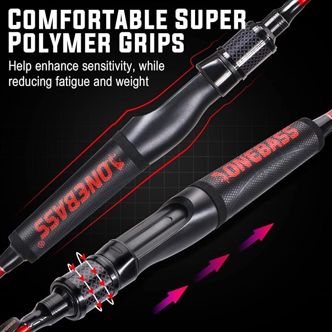 One Bass Fishing Rods,IM7 Graphite Spinning Rod & Casting Rod, 2 Pc Strong Quality Baitcasting Rod with Super Polymer Handle