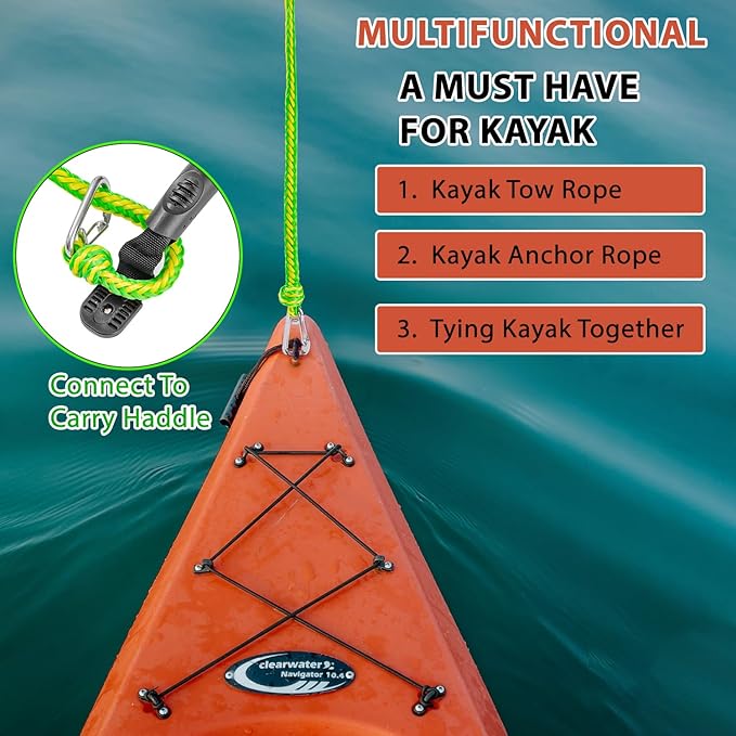 Floating Kayak Tow Rope with Clips – Quick Connect Rescue Line for Kayaks, Jet Ski Anchor Rope – Towing Rope for Tying Kayaks Together, Kayak Accessories, 12FT
