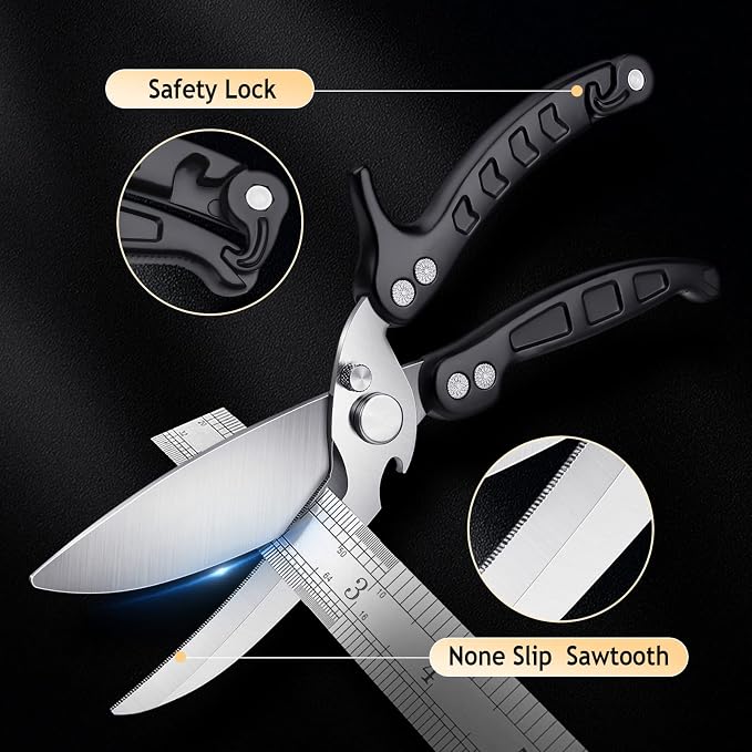 DRAGON RIOT Heavy Duty Poultry Shears - A Must Have Kitchen Shears for Chicken and Meat Cutting - Dishwasher Safe and Stainless Food Kitchen Scissors for Thanksgiving(Black)