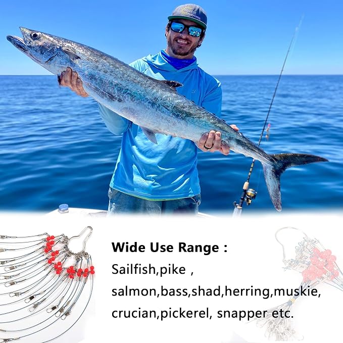 YOTO Fishing Leaders,Saltwater Tackle Rig with Swivels Snap, High-Strength Fishing Wire Gear Equipment for Lures Bait Or Hooks,1Arm and 2Arm
