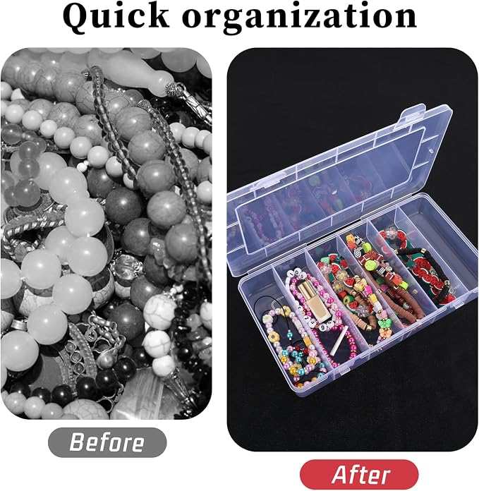 Styquenzer 2 Pack Tackle Box Organizer 6 Grids, Clear Plastic Fishing Tackle Box, Compartment Storage Box, Craft Organizer for Lure Bait Hooks Storage Screws Nail Pins(8.18×4.64×1.29inch)