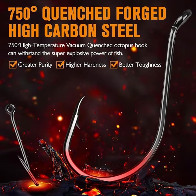 Dovesun Octopus Hooks Fishing Hooks 50-100PCS Black Red Octopus Hooks for Saltwater Freshwater #10-8/0