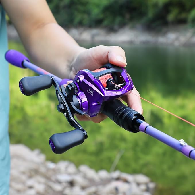 Sougayilang Baitcaster Combo –IM6 Graphite M/MH 2-Piece Rod, Stainless Steel Guides with Ceramic Rings,6.3:1 Gear Ratio High Speed Reel for Bass,Walleye, Catfish, Panfish Fishin