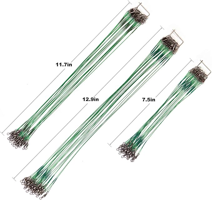 60PCS Fishing Wire Leader, Steel Fishing Leaders with Swivels and Snap, Nylon-Coated Fishing Leader for Connect Fishing Tackle Lures or Hooks, 7.5, 11.7, 12.9 Inch