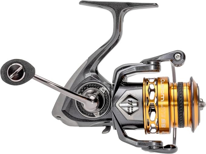 Lew’s Custom Lite 200 SS Spinning Fishing Reel, Size 200 Reel, 10+1 Bearings, 6.2:1 Gear Ratio, Tanso Tech Frame, Shallow Spool, Aluminum Speed Gears, Hybrid Carbon Drag, Reversible Retrieve, Gray