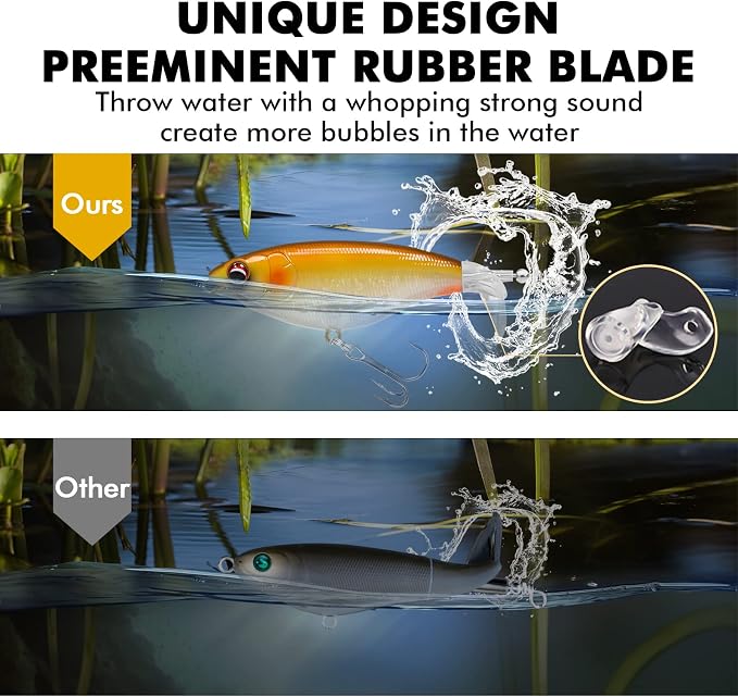 TRUSCEND Popobait Easy Catch Fishing Lures with BKK Hooks, Instant Startup, Longer Cast, Balanced Spray/Sound/Swim, Plopper Topwater Lures for Bass, Trout, Pike, Walleye, Freshwater Saltwater Fishing