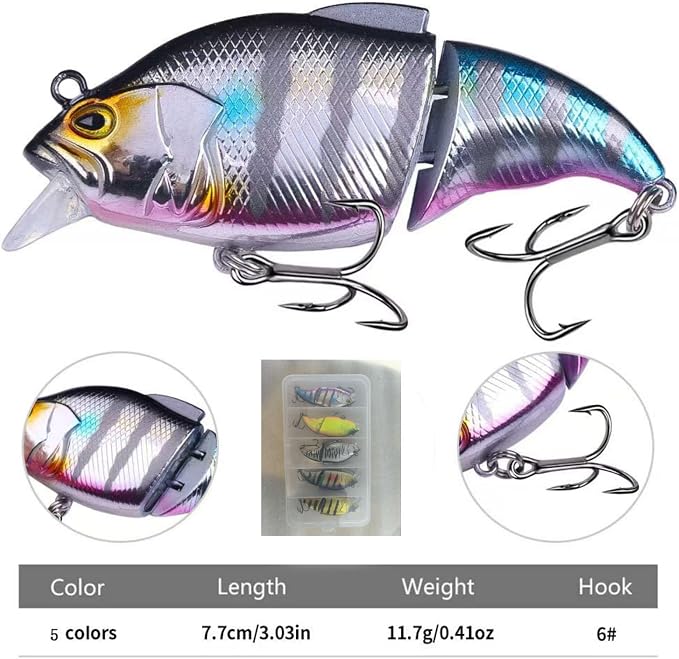 5 Pack Glide Bait Set for Bass Topwater Fishing Lures with Square Bill Crankbait Surface Hard Lure Jointed Swimbait Hooks for Freshwater Saltwater Trout Walleye Pike