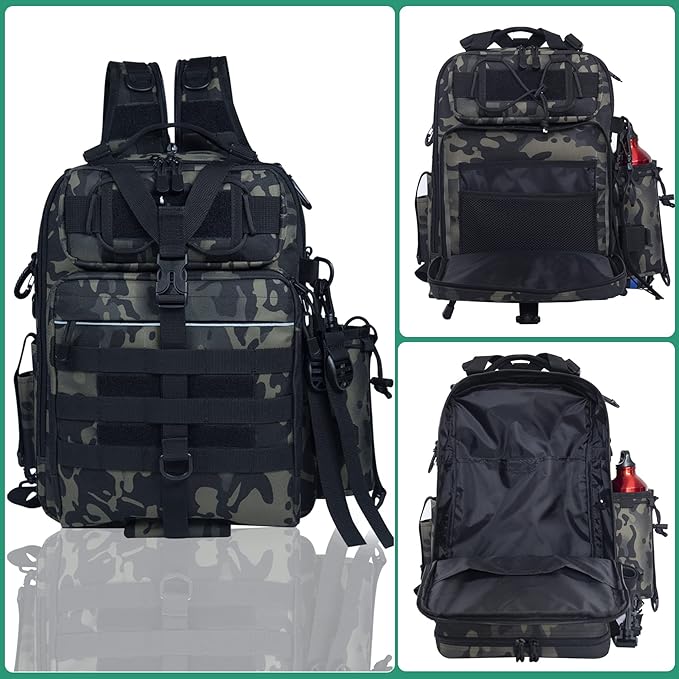 BLISSWILL Outdoor Tackle Bag - Large Water-Resistant Fishing Backpack
