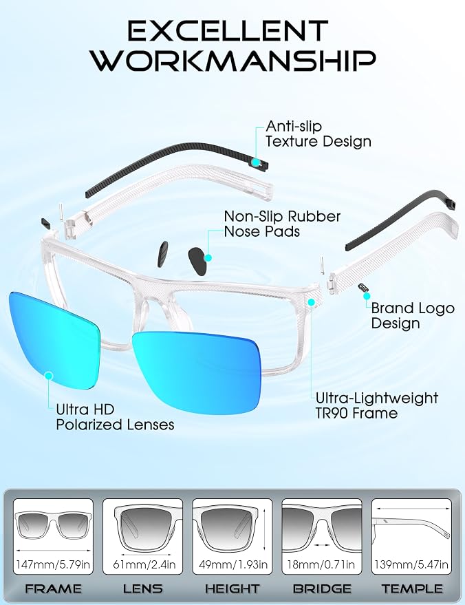 ATTCL Square Polarized Sunglasses for Men: Ultra-Light TR90 Frame UV400 Protection Sun Glasses for Fishing Driving
