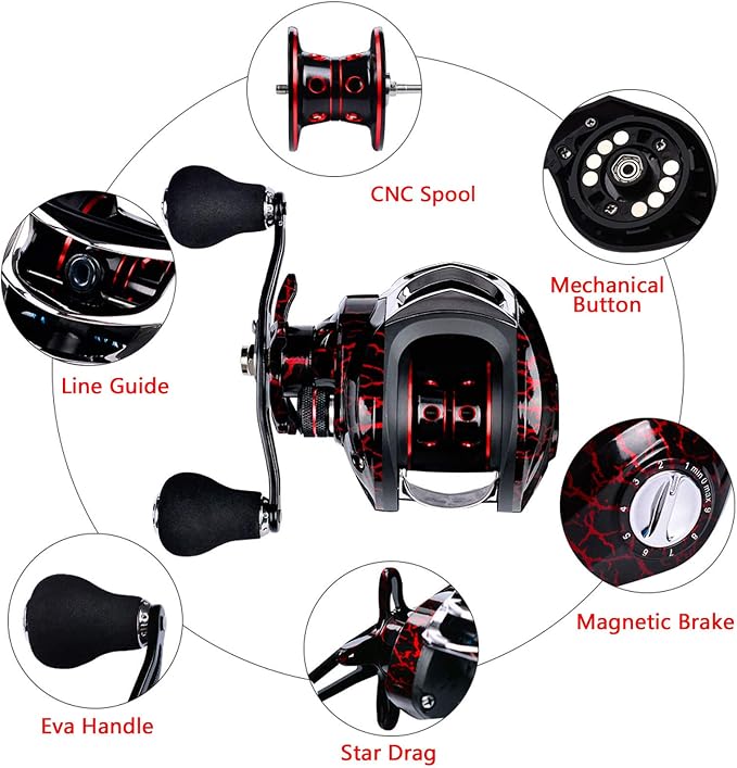 Baitcasting Reels, 7.1:1 Gear Ratio Ultra Smooth Aluminum Spinning Fishing Reel with 10 Magnetic Braking System, 22LB Carbon Fiber Drag, 18+1 Ball Bearings Anti-Corrosion Baitcaster Reel