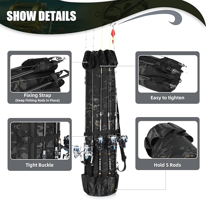 Fishing Rod Bag Fishing Rod Case, Durable Folding 900D Oxford Fabric Portable Large Capacity Waterproof, Fishing Gifts for Men Boys