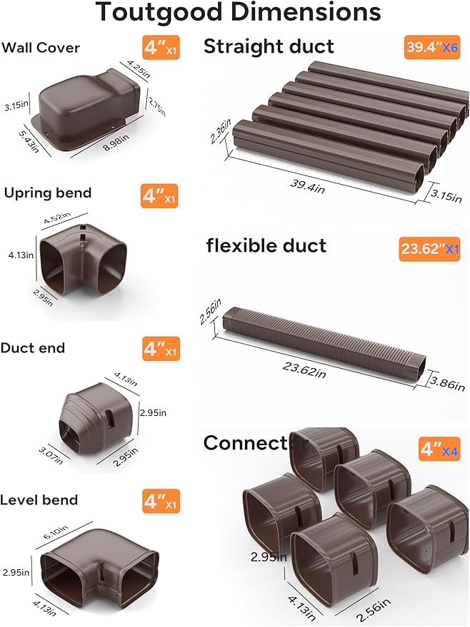 4'' 23Ft Mini Split Line Set Cover Kit for Minisplit Ductless Linset Air Conditioners and Heat Pumps, Central AC Decorative Upgraded UV-Proof Strong & Durability PVC Pipe, Brown