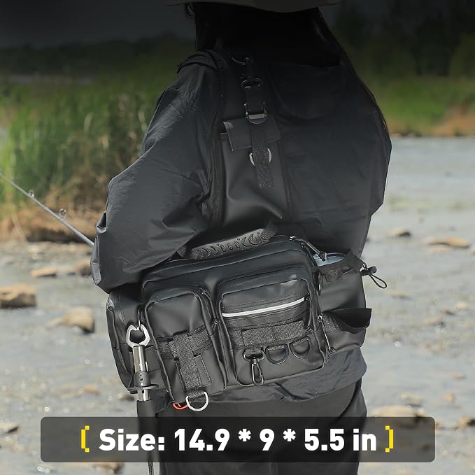 Multi - Carry Fishing Fanny Pack - Rod - Holding, Water - Repellent, Large Capacity for Bass Angling