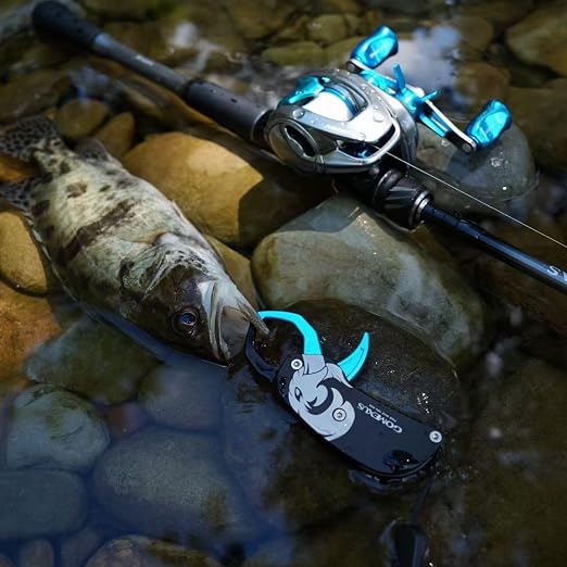 GOMEXUS Fish Lip Gripper, Portable Lightweight Fish Gripper, Aluminium Fish Grabber Tool, Lip Grippers Fishing, Mini Fishing Gripper with Lanyard (Blue)