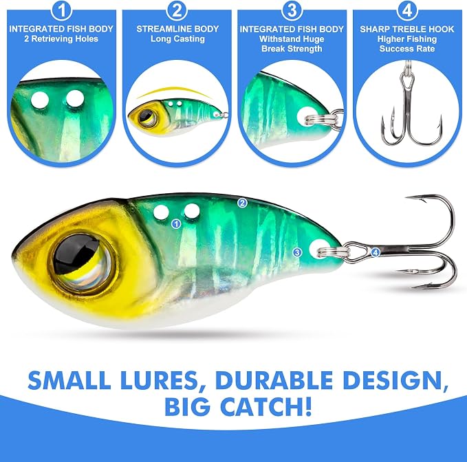 TRUSCEND Vibespinner Easy Catch Fishing Lures with BKK Hooks, Tail Spinner Baits with 4 Actions, Vibrating Swimming Flashing & Jigging for More Bites, Spoon Lures for Bass Trout Crappie Walleye Pike